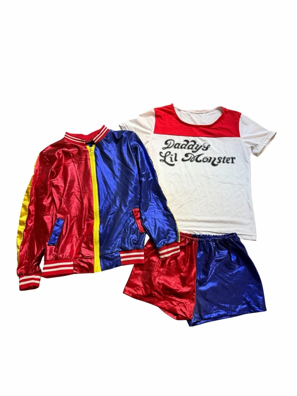 Kids Harley Quinn Costume Jacket, Shirt and Shorts Set